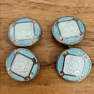 Antique Art Deco double-sided cufflinks, plated with guilloche enamel.